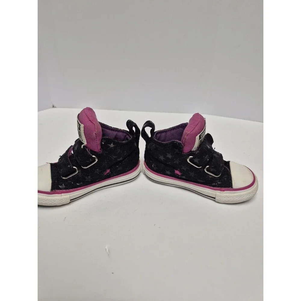 Converse Toddler Girls High Top Black/Magenta Stars Size 5
